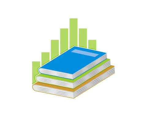 Stacks of book with chart growth up behind Illustrazione stock