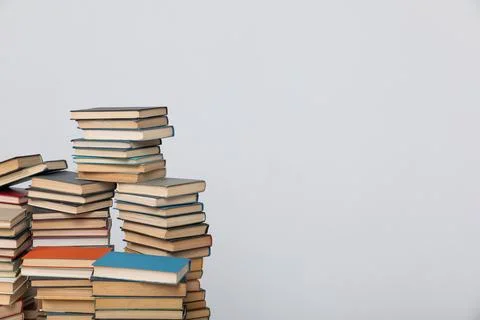 Stacks of books for learning in the school library 스톡 사진