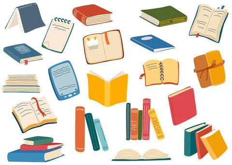 Stacks of books for reading. Different books collection. Set of literature, d Stock Illustration