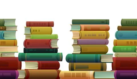Stacks of books. Seamless bottom border. Cartoon style. Great collection for Stock Illustration