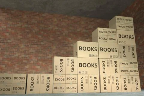 Stacks of boxes with BOOKS text make up a rising chart, business success related 库存插图