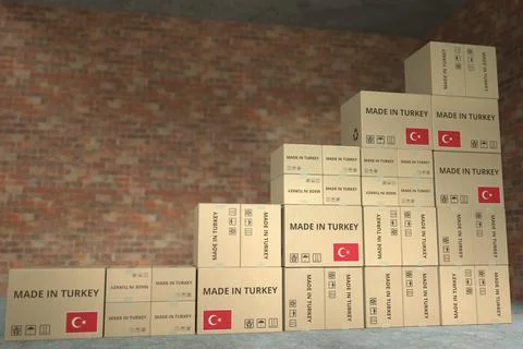 Stacks of boxes with MADE IN TURKEY text make up a rising chart, business イラスト素材