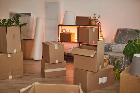 Stacks of Boxes in New Apartment 写真素材