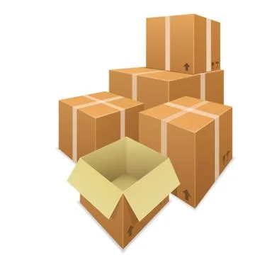 Stacks of cardboard boxes isolated on white background イラスト素材