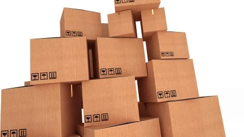 Stacks of cardboard boxes isolated on white background closeup イラスト素材