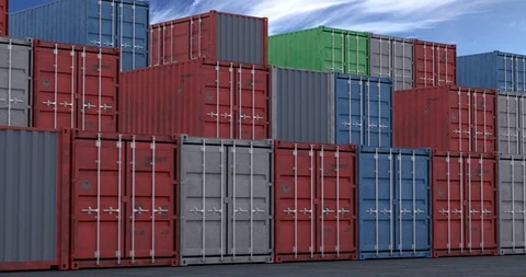 Stacks of cargo shipping containers seamless loop Vidéo 112180564
