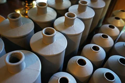 Stacks of ceramic porcelain container Stock Photos