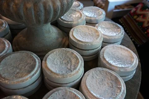 Stacks of ceramic porcelain container Stock Photos