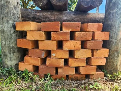 Stacks of clay bricks Foto stock
