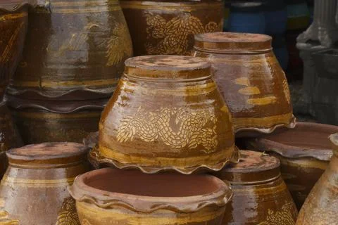 The stacks of clay flower pot Stock Photos