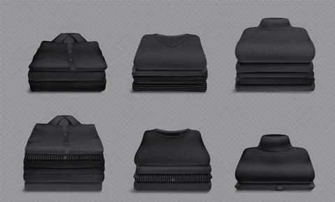 Stacks of clean folded black clothes after laundry Stock Illustration