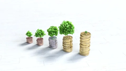 Stacks of coins arranged in a bar graph, Saving money concept Stock Footage 240368984
