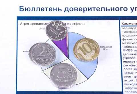 Stacks of coins on a circular chart Stock Photos