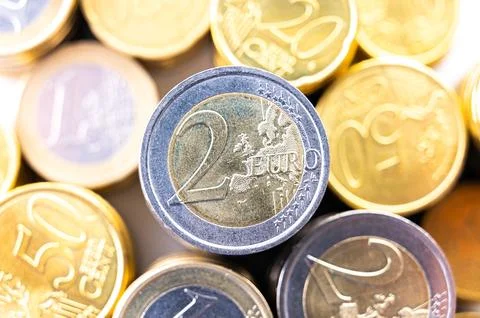 Stacks of coins close together. Stock Photos
