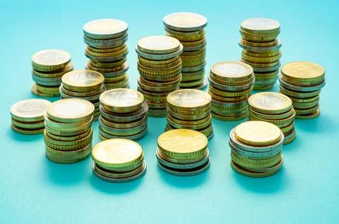 Stacks of coins close together. Stock Photos