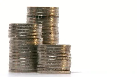 Stacks of coins decreasing Video stock 11285376