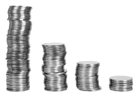 Stacks of coins in decreasing order Stockfoto's