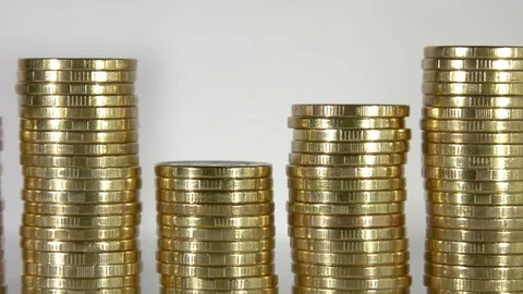 Stacks Of Coins Of Different Height Stock Footage 77209036