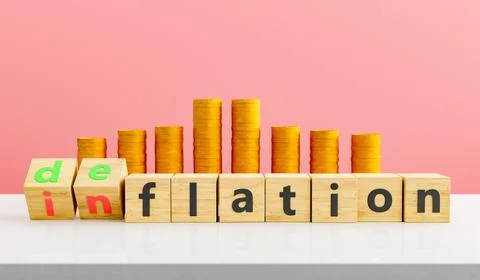 Stacks of coins placed on letter cubes against pink background Stock Illustration
