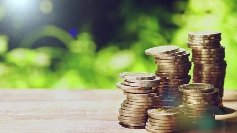 Stacks of coins represent wealth and wealth management. Money coin stack growing Stock Footage 232205585