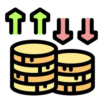 Stacks of coins representing increasing and decreasing value with up and do.. Stock Illustration