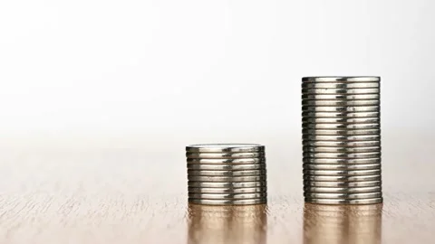Stacks of Coins Shrinking in Size. Coins Disappearing One By One. Stop Motion Stock Footage 172212597