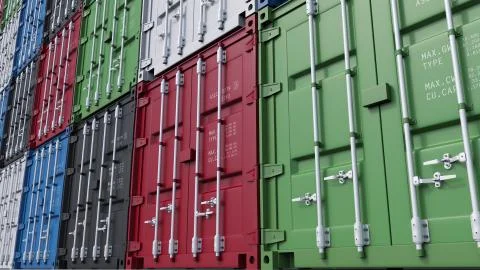 Stacks of colorful cargo containers. 3D rendering 库存插图
