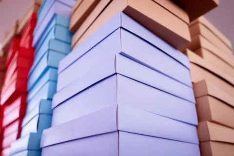 Stacks of colour cardboard boxes in the gift shop 库存照片