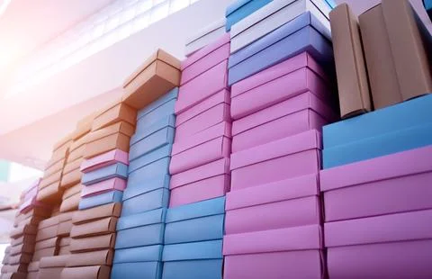 Stacks of colour cardboard boxes in the gift shop 写真素材