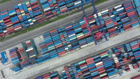 Stacks of containers on the container terminal, the top view. Stock Footage 206003324