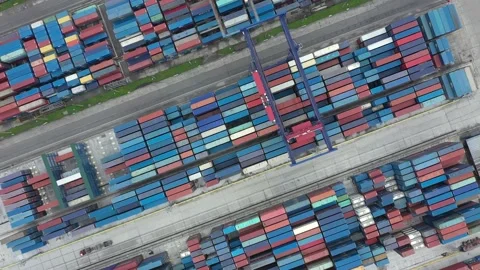 Stacks of containers on the container terminal, the top view. Stock Footage 208118605