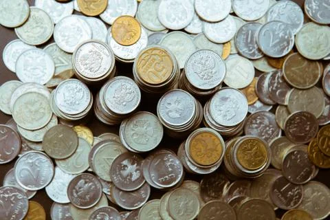 Stacks of different rubles coins Stock Photos