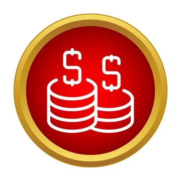 Stacks of dollar coins red round icon Stock Illustration