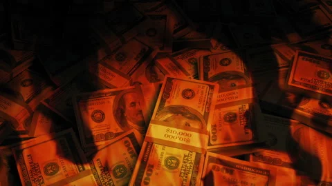 Stacks Of Dollars In Fire - Loss Concept Stock Footage 290780067