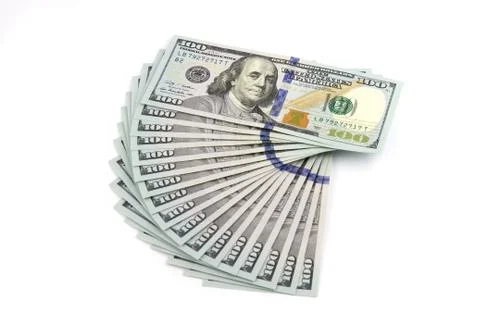 Stacks of dollars isolated on a white background. Top view Stock Photos