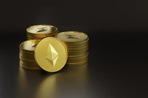 Stacks of Ether coins with copy space. 3d illustration. 스톡 일러스트