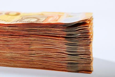 Stacks of euro banknotes on a white background in fifty euro Stock Photos
