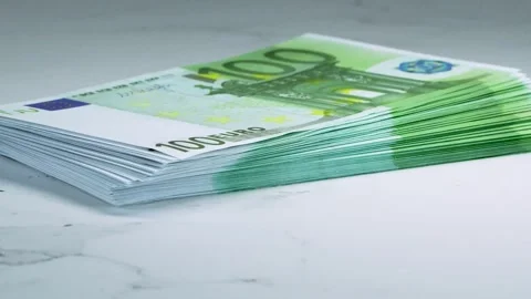 Stacks of Euro Banknotes on White Marble Surface Wealth Finance Concept 4K 스톡 동영상 334849639