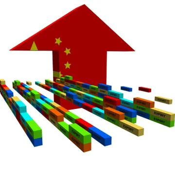 Stacks of export containers and chinese flag arrow illustration Stockillustratie