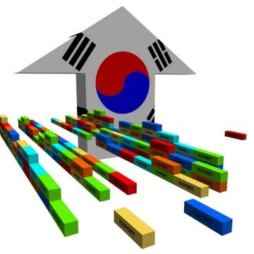 Stacks of export containers and south korean flag arrow illustration Stock Illustration