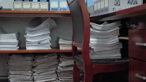 Stacks of files in the office Stock Footage 221458835