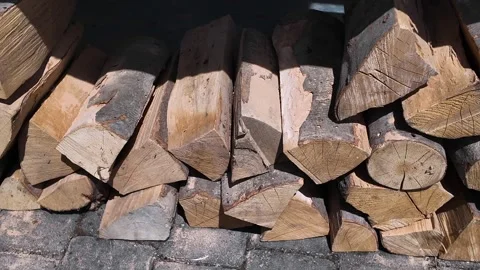 Stacks of the firewood from beech wood, background   Stock Footage 335271517