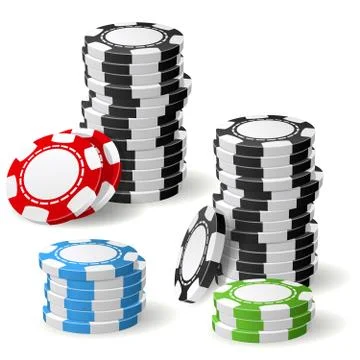 Stacks of gambling chips with leaning and pile position Stock Illustration