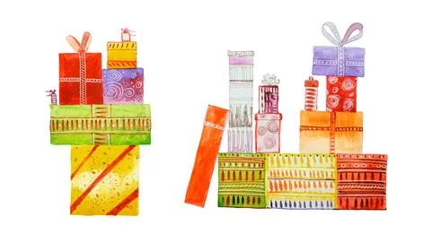 Stacks of gift boxes for the holiday collection isolated Stock Illustration
