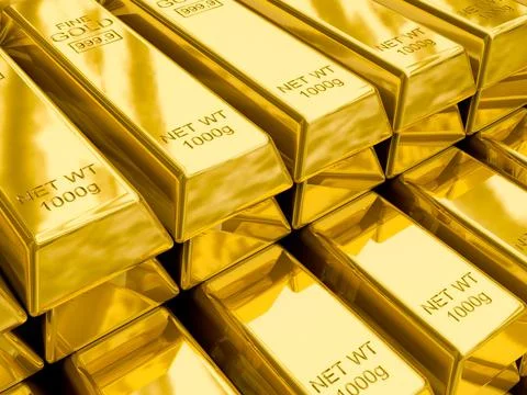 Stacks of gold bars close up Illustrazione stock