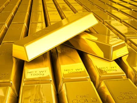 Stacks of gold bars close up Stock Illustration