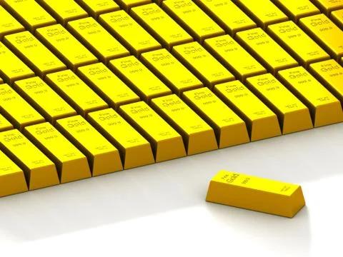 Stacks of gold bars on the white Ilustración de archivo