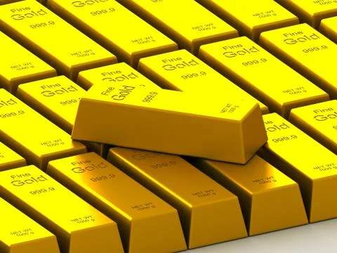 Stacks of gold bars on the white Ilustración de archivo