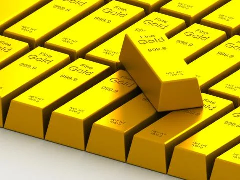 Stacks of gold bars on the white Ilustración de archivo