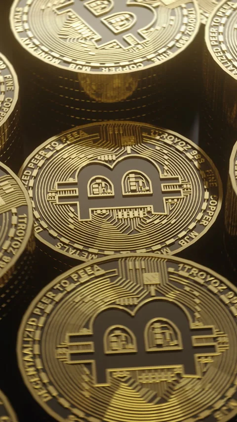 Stacks of gold bitcoin, cryptocurrency, blockchain technology, close up sho.. Stock Footage 279769817